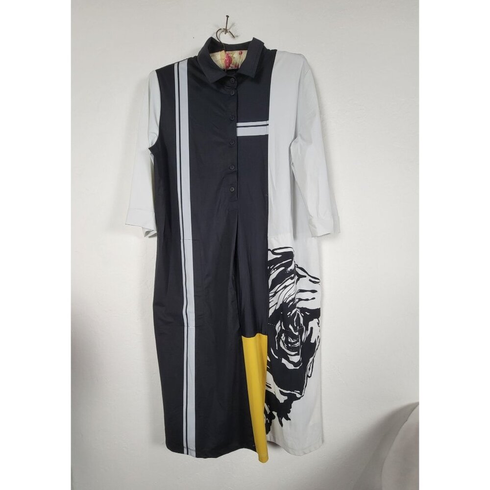 Tekbika By Alembika Black White Colorblock Long Button-Up Shirt Dress Size 4 New